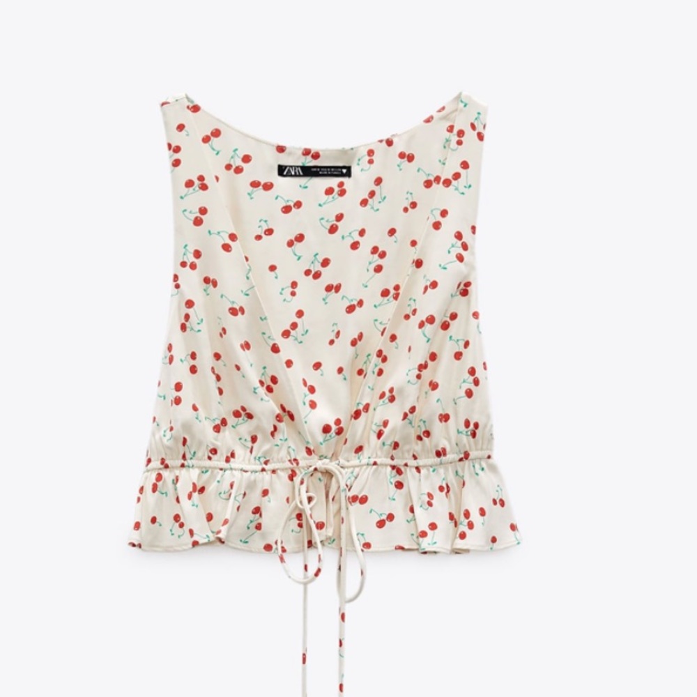 NWT Zara cherry printed tie top